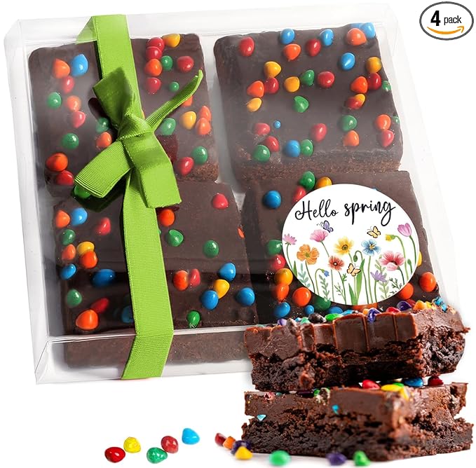 Hello Spring Gift Basket Care Package Chocolate Brownies Food Gift For Women | Nut Free Dairy Free | Spring cookies Baked Goopds