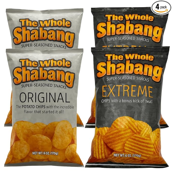 The Whole Shabang Chips by Moon Lodge – Bold Original and Extreme Flavors Potato Chips Variety Pack – Rippled Savory Snacks for Adults – Gluten Free Food Snack Pack (6 oz Bags, 4 Pack)
