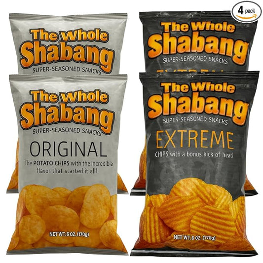 The Whole Shabang Chips by Moon Lodge – Bold Original and Extreme Flavors Potato Chips Variety Pack – Rippled Savory Snacks for Adults – Gluten Free Food Snack Pack (6 oz Bags, 4 Pack)