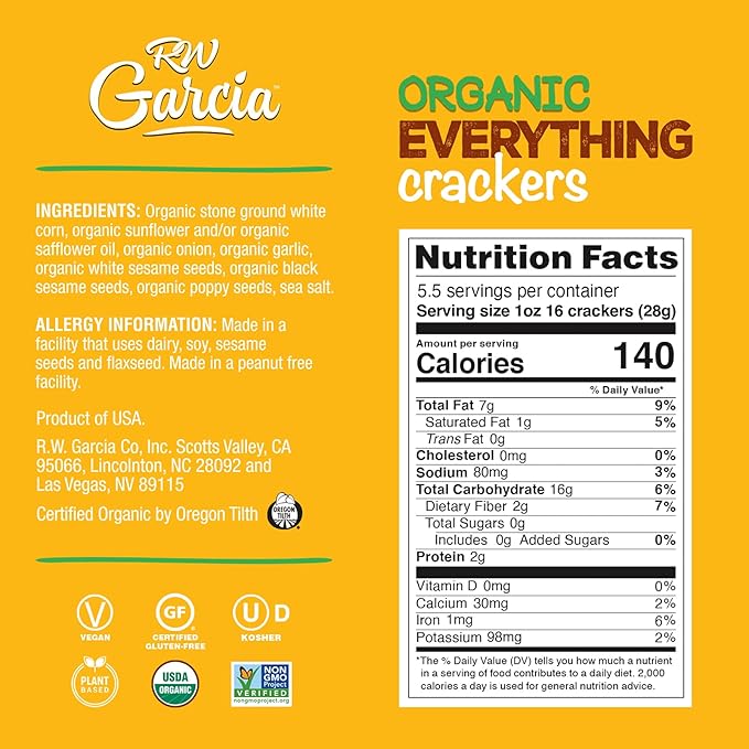 RW Garcia Organic Everything Crackers, Gluten Free, 5.5oz boxes, 6 pack