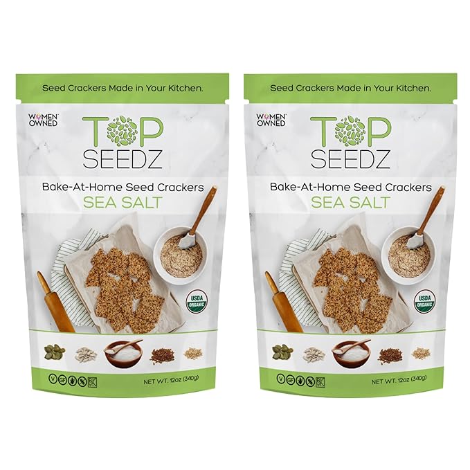 Top Seedz Organic Gluten Free Bake-at-Home Sea Salt Seed Crackers Mix | 2-Pack | 12 Ounces | Healthy Vegan Crackers with Plant Based Protein | Sunflower, Flax, Sesame and Pumpkin Seed