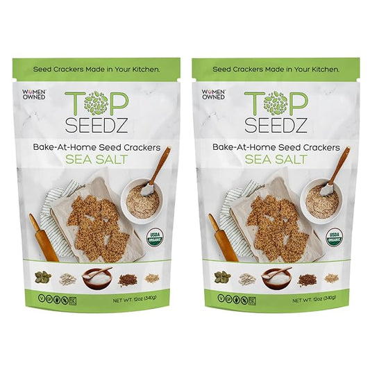 Top Seedz Organic Gluten Free Bake-at-Home Sea Salt Seed Crackers Mix | 2-Pack | 12 Ounces | Healthy Vegan Crackers with Plant Based Protein | Sunflower, Flax, Sesame and Pumpkin Seed