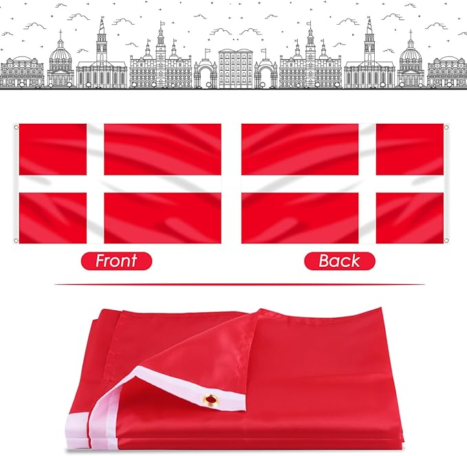AhfuLife Denmark Flag 3x5 Ft, Large Denmark National Flags for Outside - Double Side with Brass Eyelets for World Cup Olympic Party Decorations, Bar Garden Street Decoration Indoor Outdoor