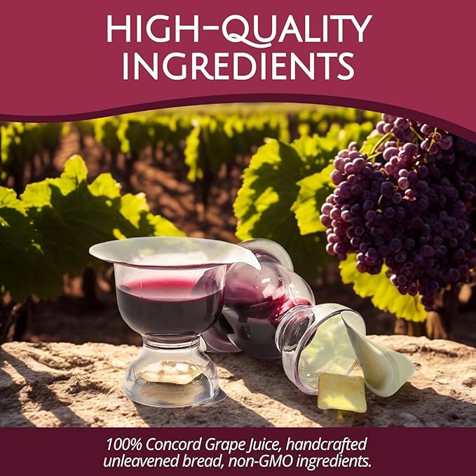 TrueVine Chalice Communion Cups and Wafer Set - Prefilled Cups w/Fresh Unleavened Bread & Grape Juice - Carefully Packaged & Easy to Open Elements for your Church Services, Fits in Trays (1600 Count)