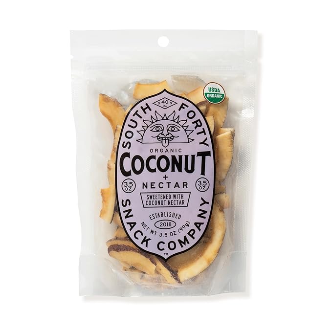 South 40 Snacks Organic Coconut Chips with Nectar, Just 2 Ingredient (3.5oz bag, pack of 4)