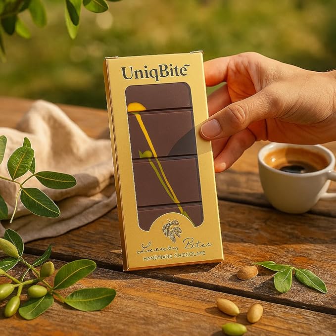UniqBite Dubai Chocolate Bar Pistachio, Crunchy Loaded Viral Knafeh Chocolate Bar with Pistachio Cream and Kataifi (3.5 Ounces)