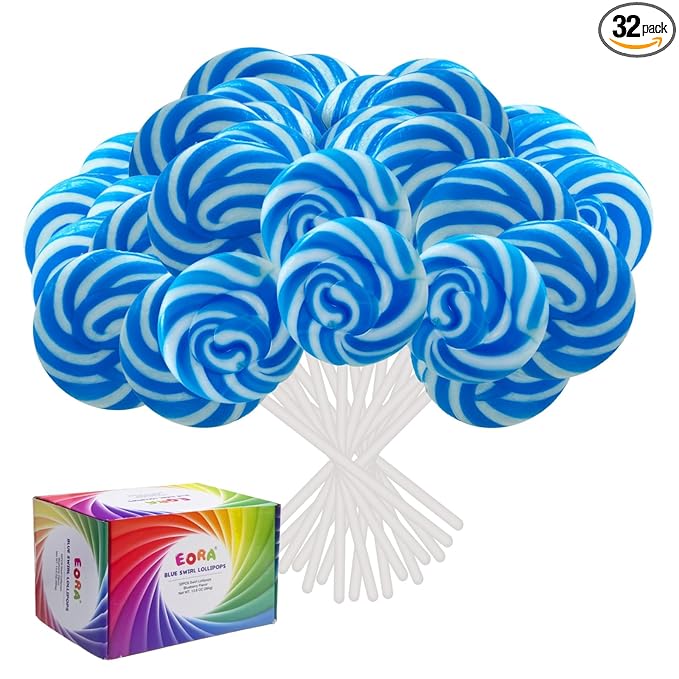 32 Pack Something Blue Twisty & Swirl Lollipops - Lollipop Candy Individually Wrapped Bulk for Wine Day - Candy Swirl Lollipops Suckers for Wedding, Baby Shower and Birthday