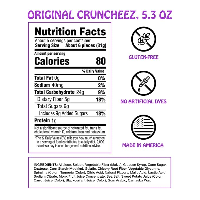 Rotten Original Gummy Cruncheez - Low Sugar, Low Calorie, 5g Gut-Friendly Prebiotic Fiber, Gluten Free Candy, No Artificial Dyes - 5.3 oz Share Pack