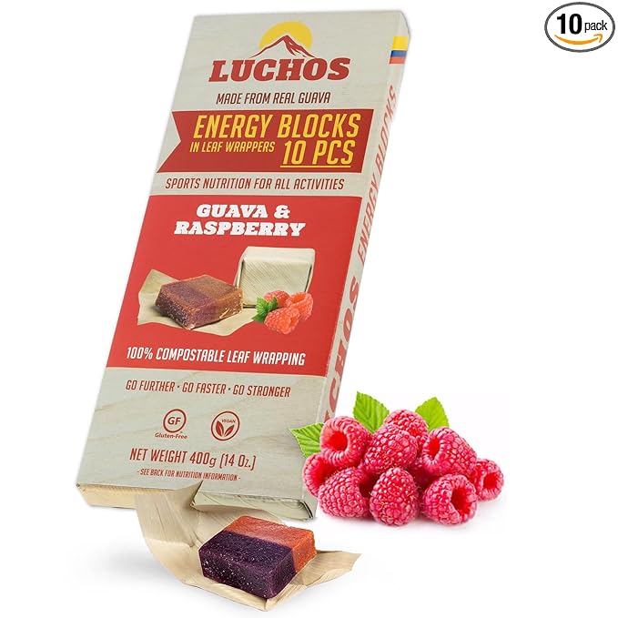 LUCHOS Energy Blocks - Guava & Raspberry, 10 x 400 g | Colombian On-the-Go Sports Nutrition for Running, Cycling & Hiking | A Natural Alternative to Bars & Gels | Vegan, Gluten Free & Easy to Digest