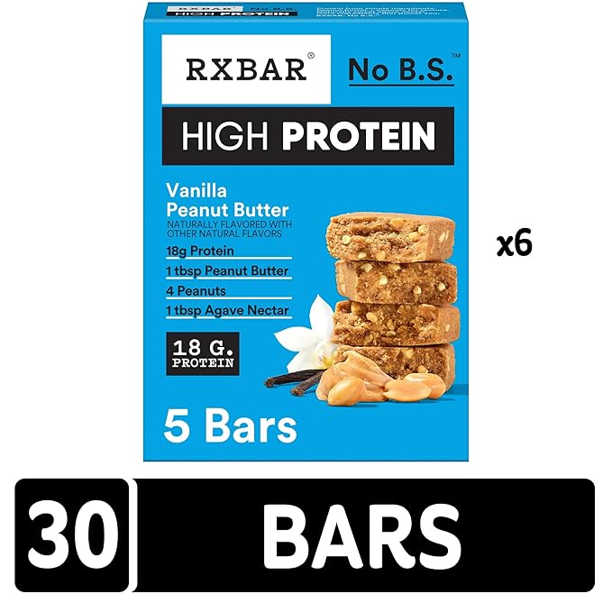 RXBAR High Protein Bars, Gluten Free, Protein Snacks, Vanilla Peanut Butter (6 Boxes, 30 Bars)