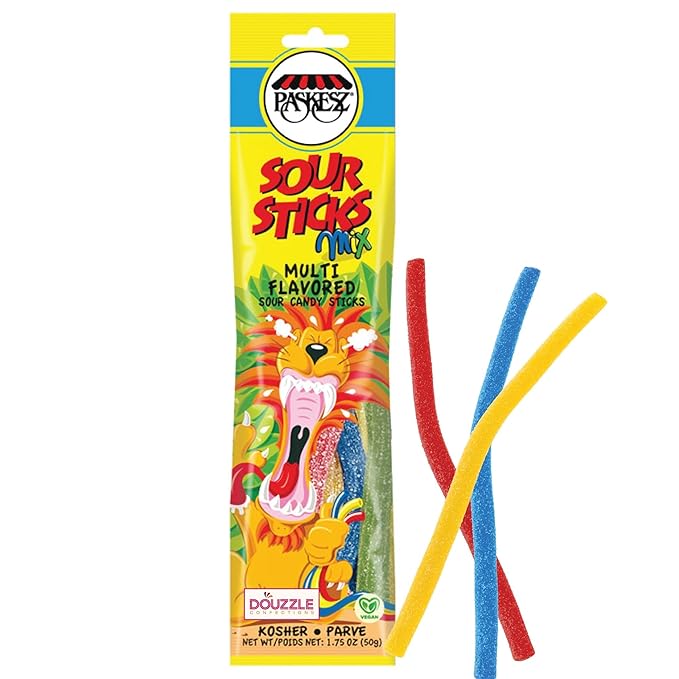 DOUzzle Valentines Day Sweet Treats, Sour Sticks Chewy Candy Straws Rainbow Multi Flavored Mix (1.8 OZ - 1 Pack) Goodie Bag Stuffer, Pinata Filler - Kosher Parve