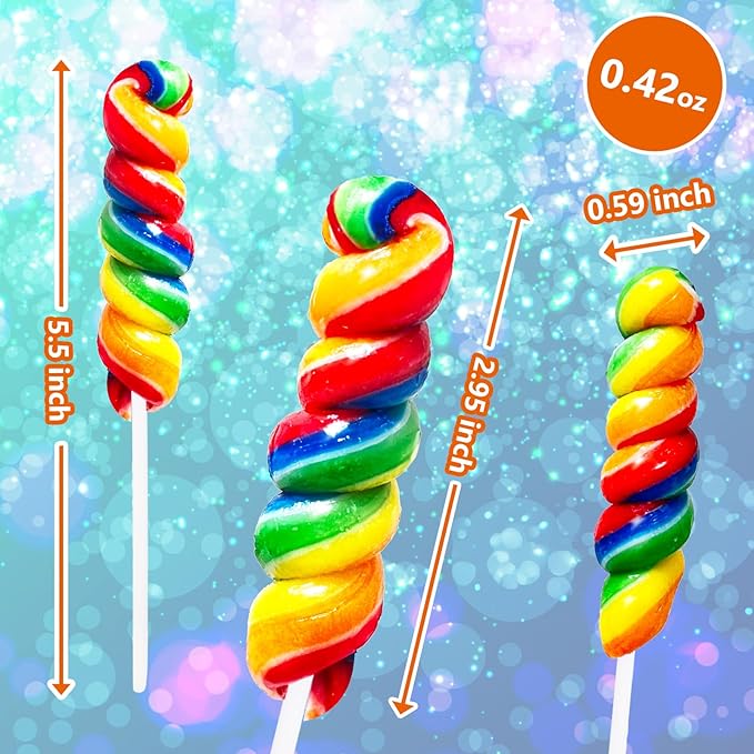 Rainbow Twisty & Swirl Lollipops 20 Pack, Unicorn Candy Twist Lollipop Individually Wrapped Suckers, Kid's Candy Bulk for Birthday, Mixed Fruit Flavor
