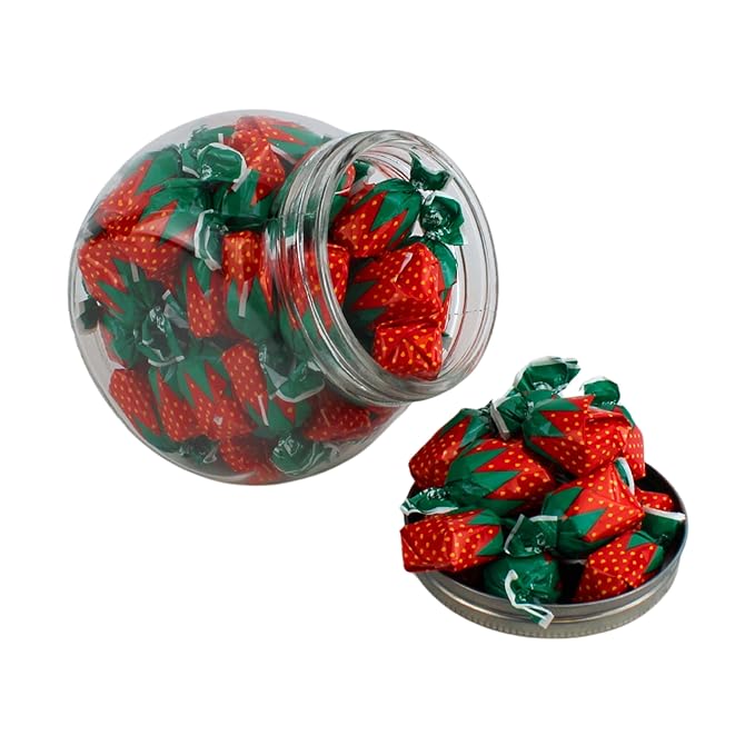 Hard Strawberry Candy - Individually Wrapped Strawberry Candies with Soft Center - Filled Bon Bon Bulk Hard Candies - Grandma's Candy - Classic Berry Shaped Fruit Filled Bonbons (2 Pound)