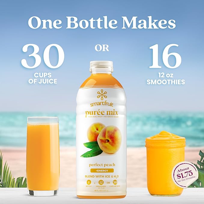 Smartfruit Perfect Peach + Energy – 100% Real Fruit Purée with Peach, Apple & Pineapple – Great for Smoothies, Juice, Yogurt, Cocktails, Teas & More – High in Niacin & Vitamin A, B6, B12 – 48oz
