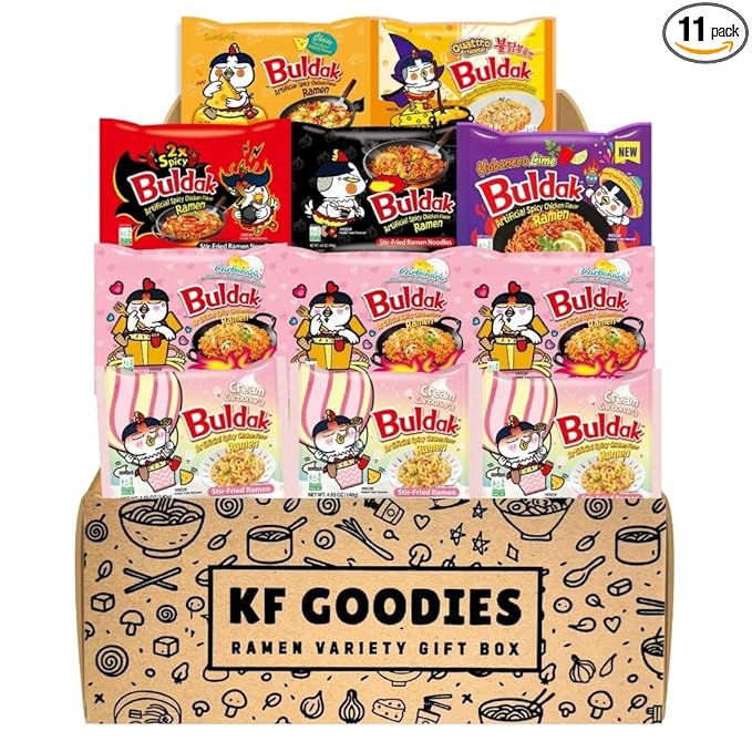 KF GOODIES Korean Ramen Variety Pack Gift Box (11 Count) - Spicy Buldak Noodle Assortment for Birthdays, College Care Packages, Offie Snacks and Gift Baskets