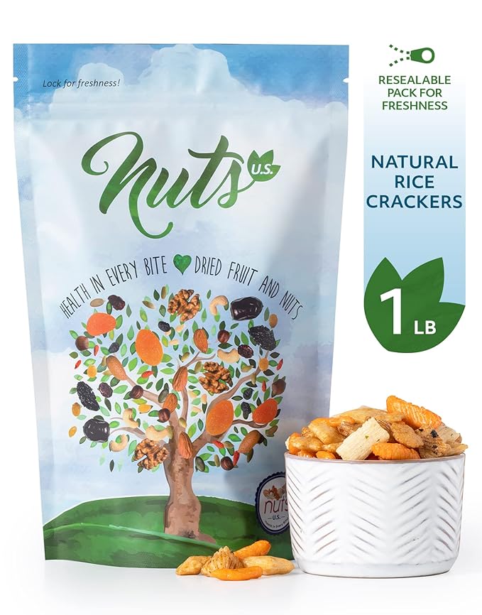 NUTS U.S. - Oriental Rice Crackers | No Artificial Colors or Flavors | Crunchy | Natural | Packed in a Resealable Bag (1 LB)