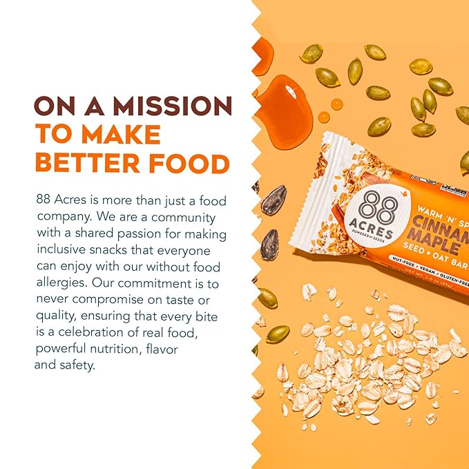 88 Acres Granola Bars | Gluten Free, Nut-Free Oat and Seed Snack Bar | Vegan & Non GMO | 6 Pack (Cinnamon Maple)