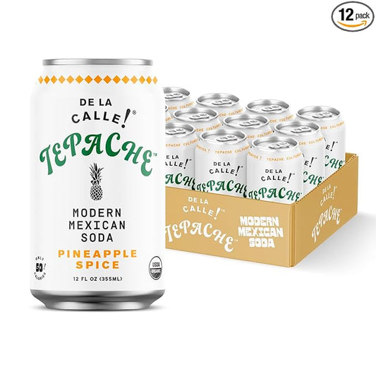 De La Calle Tepache - Pineapple Spice - Modern Mexican Soda - Craft Fermented Pineapple Sparkling Beverage - Certified Organic, Antioxidant Rich, Non-Alcoholic, Healthy Soda, Low Sugar, Low Calorie, Non-GMO