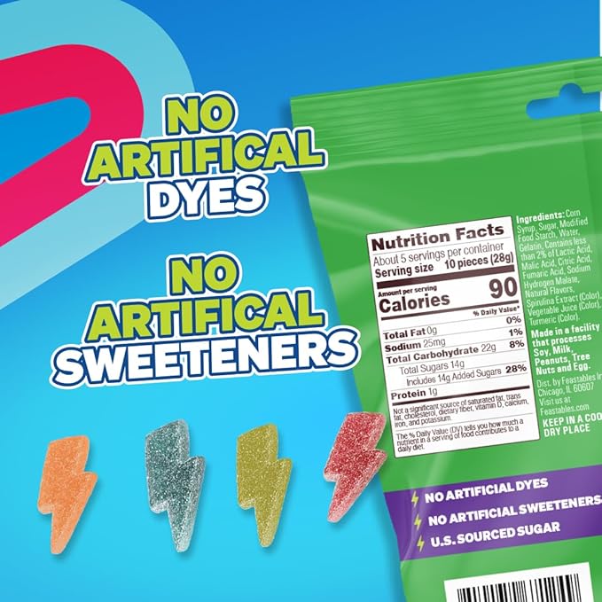 Feastables Mrbeast Strikes Sour Candy, Mixed Gummies With Watermelon, Green Apple, Strawberry, and Raspberry Flavors, Candy for Adults & Kids as Snacks or Dessert, Made With Fairtrade Sugar, 12CT