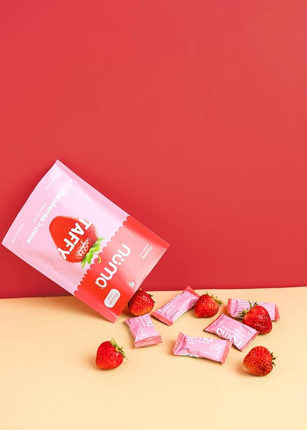Numa Taffy Candy - Strawberries and Creme Made w Real & Simple Ingredients - Low Sugar, High Protein, Low Calorie, All Natural, Gluten Free - 3 Bags with 10 Individually Wrapped Chews Each