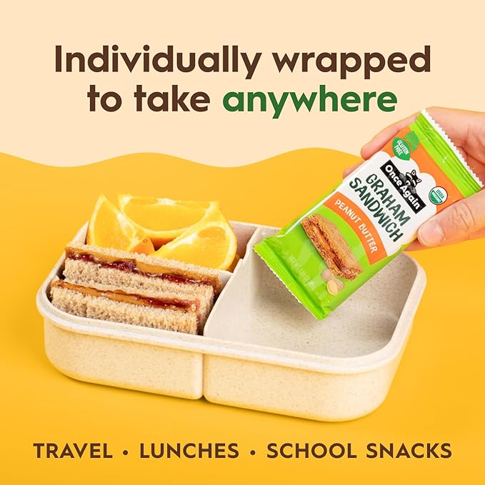 Once Again Peanut Butter Crackers Graham Sandwiches - Gluten Free Graham Crackers with Organic Peanut Butter Filling - Vegan, Organic Snacks for Kids - Lunch Snacks Individually Wrapped, 8 Count