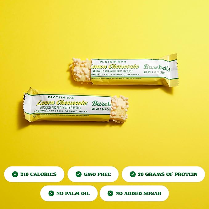 Barebells Protein Bars Lemon Cheesecake - Pack of 12, 20g High Protein Treats - Chocolate Nutrition Bar with 1g Total Sugars - On-The-Go Breakfast or Post-Workout Snack
