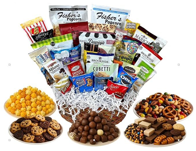 Handcrafted Gift Basket with Chocolates, Cookies, Snacks & Candy. Perfect for Birthdays, Sympathy, Holidays, Clients & Thank You Gifts (Premium: $99.99, Congratulations)