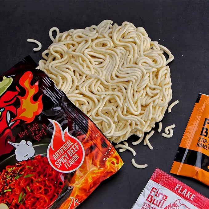 [Fire Bull Ramen] Intense Spicy Stir-Fried Ramen | Authentic Korean Heat Meets Flavorful Delight | Thick, Chewy Noodles | Quick & Easy Meal (4 Pouches)