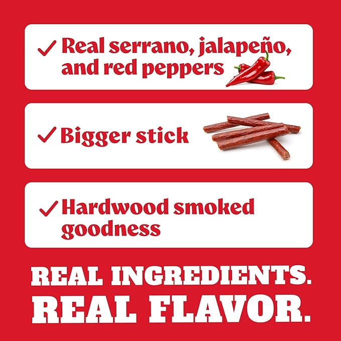 Old Wisconsin Yumbo Summer Sausage Snack Sticks, Ready to Eat, High Protein, Low Carb, Keto, Gluten Free, 20 Individually Wrapped 2oz Sticks, Hot & Spicy Flavor