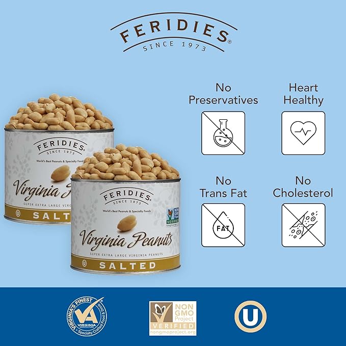 FERIDIES Top Grade Salted Extra Large Virginia Peanuts, the Peanut for Healthy Snack 2.5 Pound (Pack of 2)
