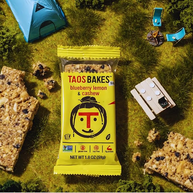 Taos Bakes - Blueberry Lemon + Cashew Coconut - Breakfast Bar - Gluten Free, Non-GMO, Healthy Granola Bars - Filled with Cashews, Wild Blueberries, Coconut Flakes, & Chia Seeds - 12 Pack, 1.8oz ea