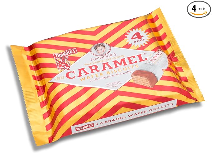 Tunnock's Caramel Wafers - Milk Chocolate (Pack of 4 Wafers) 120g