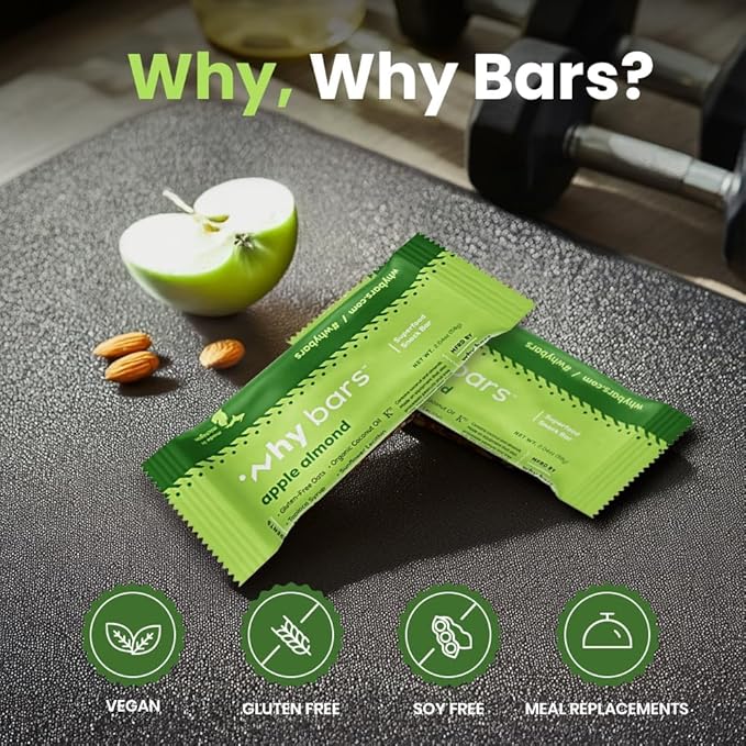Why Bars, Superfood Protein Bars, 2.04 Ounce Bars - Protein Bar Superfood, Gluten Free, Non GMO, Organic, Vegan, Simple Ingredients (Apple Almond)