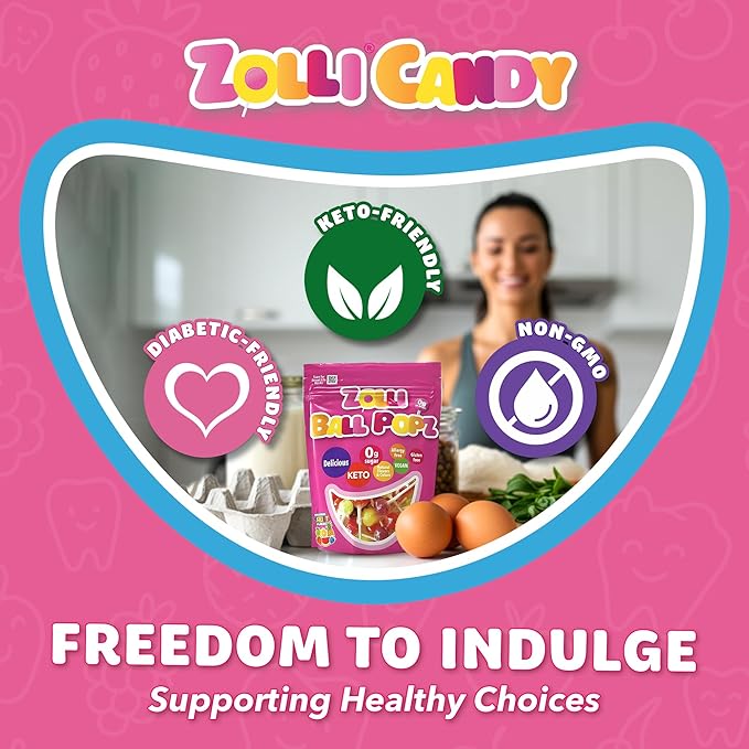 Zolli Ball Popz Clean Teeth Sugar Free Candy - Dye-Free, Keto & Diabetic-Friendly, Dentist-Approved Treats for Kids (Natural Fruit Flavors, 5.2 oz, Pack of 2)