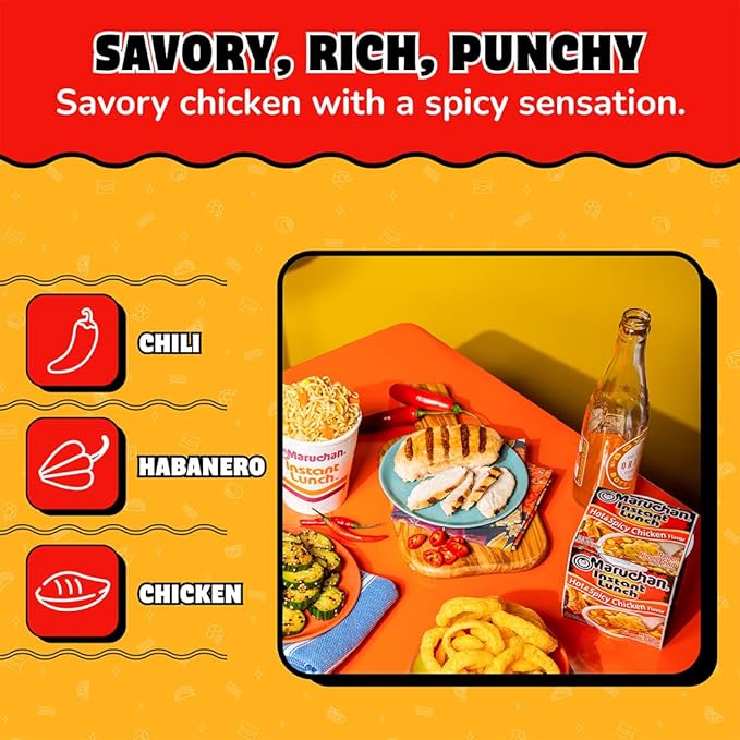 Maruchan Instant Lunch Hot & Spicy Chicken Flavor, 2.25 Oz, Pack of 12