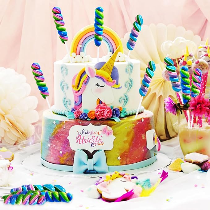 Rainbow Twisty & Swirl Lollipops 20pk, Mermaid Candy Individually Wrapped Bulk, Unicorn Candy Twist Lollipop Suckers, Unicorn Birthday, Blueberry Flavor