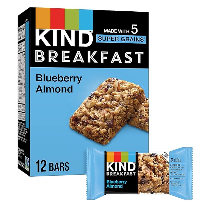 KIND Breakfast Bars Variety Pack – 60 Bars – Dark Chocolate Cocoa, Honey Oat, Peanut Butter, Blueberry Almond & Almond Butter – Healthy On-the-Go Snack Bars