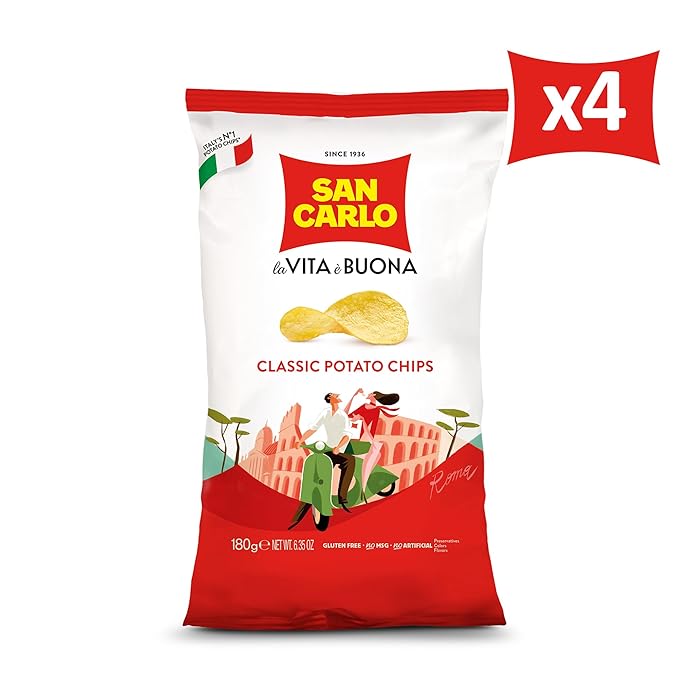 San Carlo 4X classic 180gr Italian Potato Chips Multi Pack Classic - Traditional Flavors for Snacking Bliss