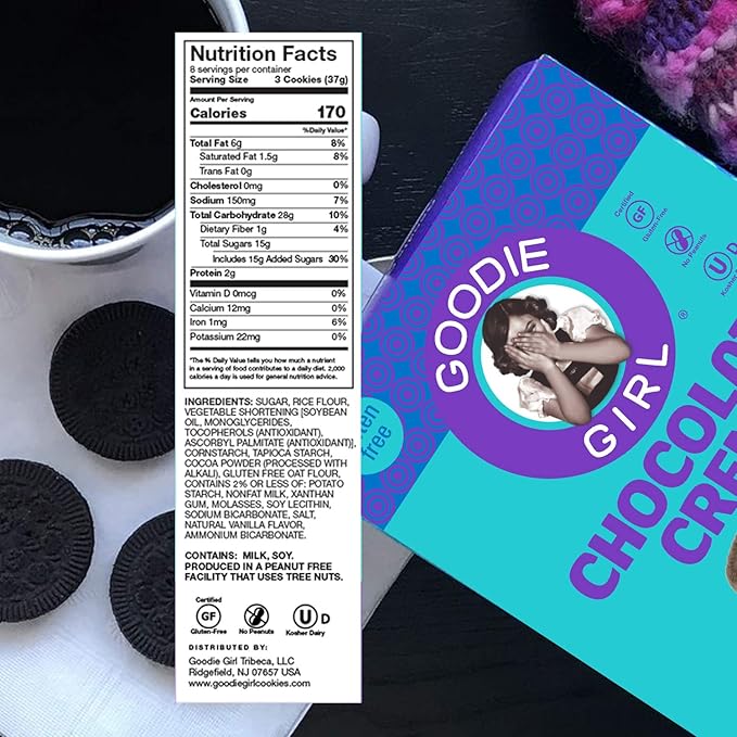 Goodie Girl Gluten Free Cookies, Chocolate Crème, Certified Gluten Free, Peanut Free, Egg Free and Kosher (10.6oz Boxes, Pack of 6)