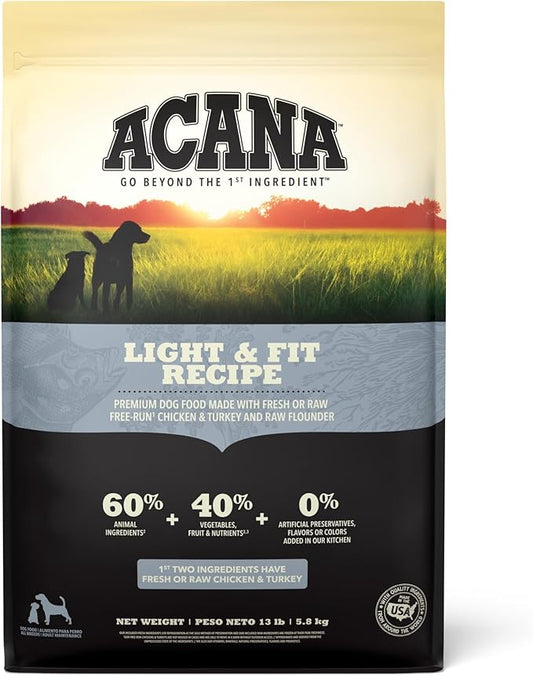 ACANA Grain Free Dry Dog Food Light & Fit Recipe 13lb Bag