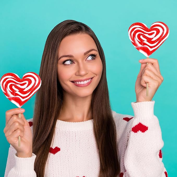 12-Pack Fruidles Jumbo 80 Gram Swirl Lollipop Red and White Heart Design, Party Bag Fillers, Individually Wrapped,