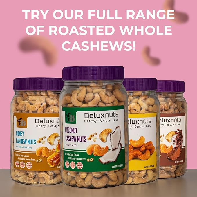 DELUXNUTS Premium Roasted Coconut Cashew Crunch 21oz | Toasted Coconut Cashews Gift, Whole Cashew Nuts Snack Mix, Healthy Gourmet Snack for Adults, High Protein, Gluten-Free, Premium Holiday Gift Idea