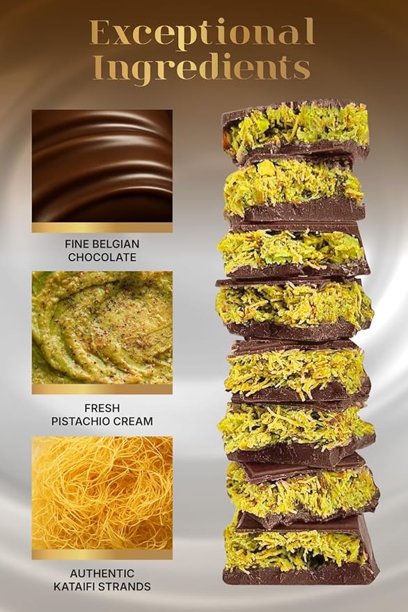 CRAVINGS BY ZOE Gourmet Dubai Chocolate Bar, 1/2lb Real Belgian Milk Chocolate, Creamy Pistachio, and Toasted Kataifi Filling