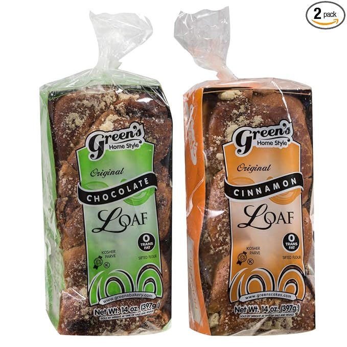 Green's Bakery Chocolate and Cinnamon Babka Cake, 2 Pack 14 oz. Fresh and Delicious, OK Certified Kosher and Pareve Babka Bread, Dairy Free and Nut Free
