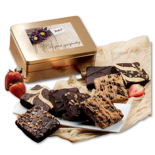 Sympathy Gift Baskets - 18 Individually Wrapped Brownies Freshly Baked in a Variety of Flavors - Dulcet's Signature Flavored Fudge Brownies - Gift Box Comes with Sympathy Card