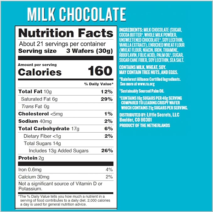 Little Secrets | Milk Chocolate Crispy Wafers | 60 Minis | Made in Europe | Nothing Artificial & No Sugar Alcohols | Sustainable Cocoa | 3.5 Ounce, Pack of 6