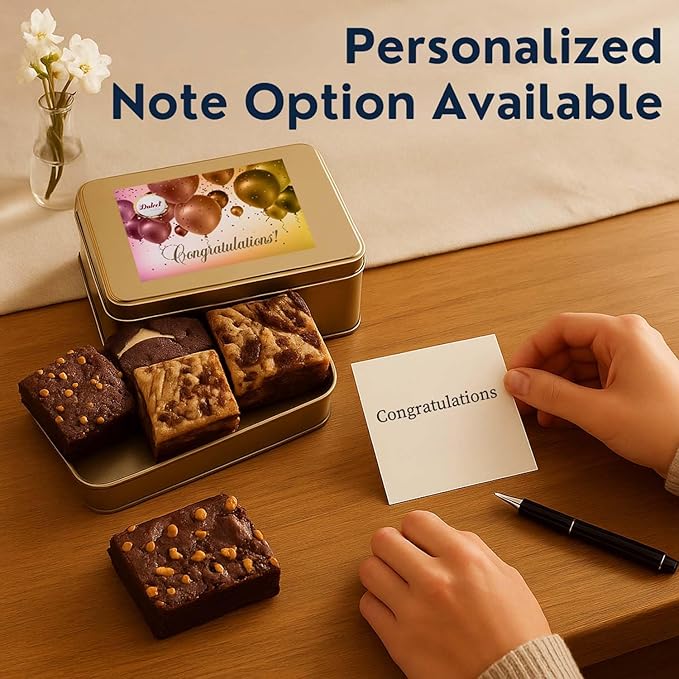 Congratulations Gift Basket - 8 Individually Wrapped Brownies Freshly Baked in a Variety of Flavors - Dulcet's Signature Flavored Fudge Brownies - Gift Box Comes with Congratulations Card