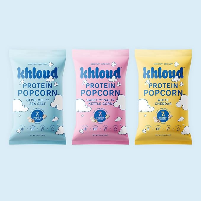 Khloud Protein Popcorn, 6 Pack Variety Pack - Protein Popcorn Made with Real Simple Ingredients & 7g Protein - Non-GMO, Gluten Free & Kosher - Healthy Snacks