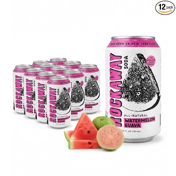 ROCKAWAY Watermelon Guava Soda Drinks - Low calorie drinks made from Real Fruit Juice, All Natural - Soda Pop Drinks Gluten Free, Vegan, GMO Free - 12oz (12 Pack)