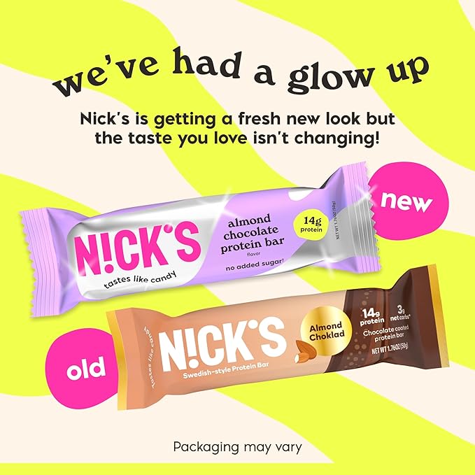 Nick’s Protein Bars Almond Chocolate – 12-Count Box | Protein-Packed Snack, Low Calories, Low Carbs, Keto Friendly, No Added Sugar (12 bars x 50g)